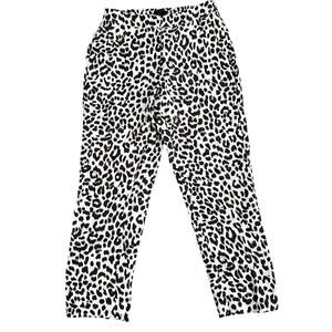 J.Crew‎ Brown Linen Blend 6 Tall Leopard Animal Print High Rise Ankle Pants